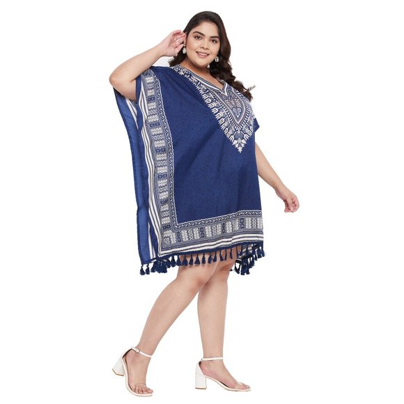 Dashiki Printed Blue Polyester Short Caftan Tunic Dress for Women by Gypsie Blu - Picture 3 of 7